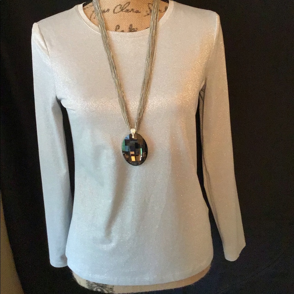 Talbots Petite Silver Shimmer Light-weight Sweater